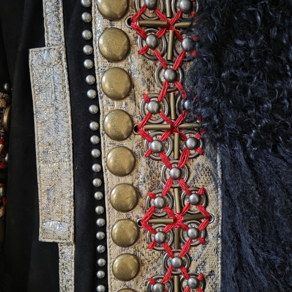 Double D Ranch Mongolian Shearling Fur Suede Jacket Coat - Medium M / Large - Picture 4 of 11